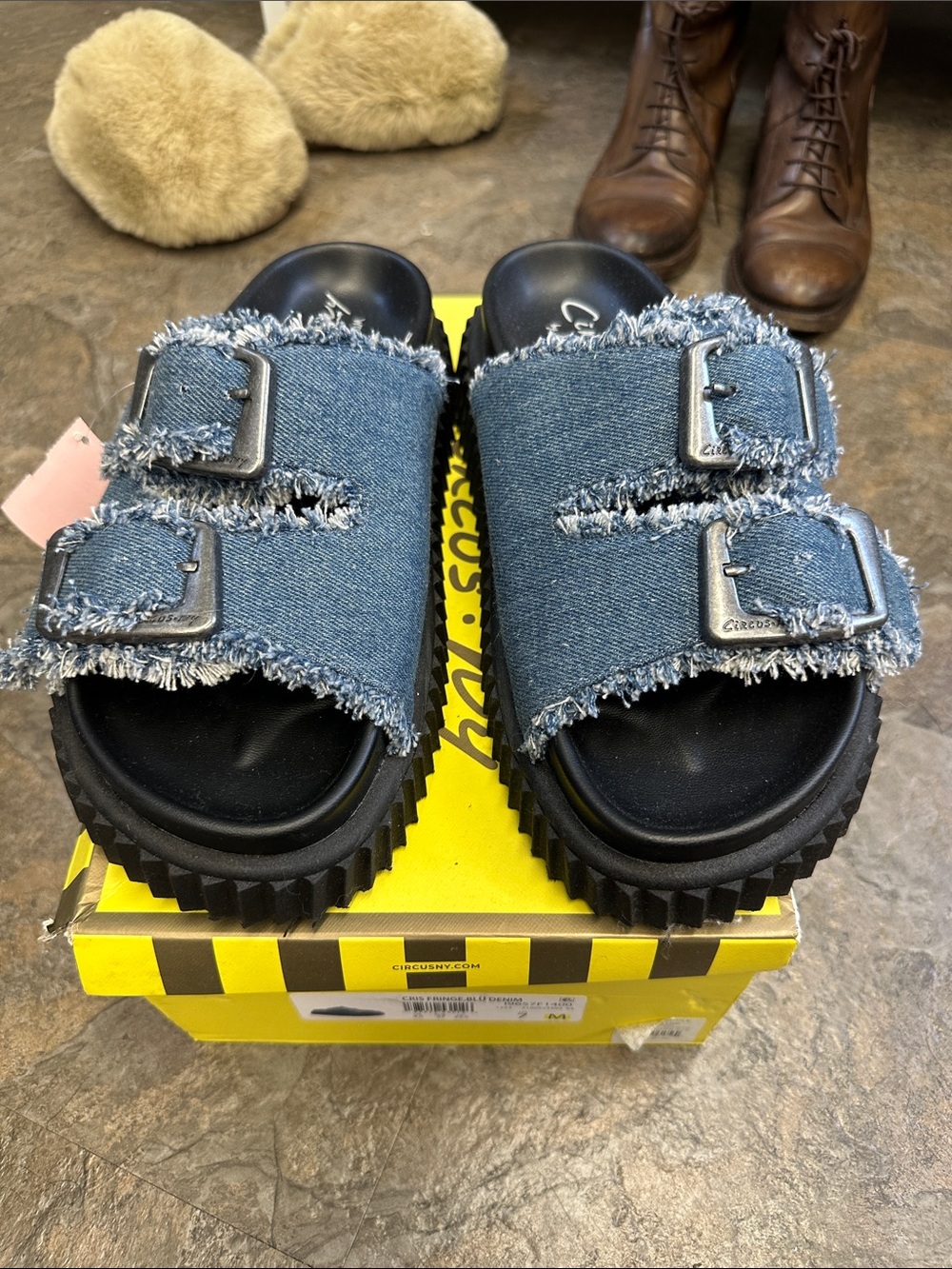 Circus by Sam Edelman Kids' Denim Double-Buckle Slide Sandals - Blue
